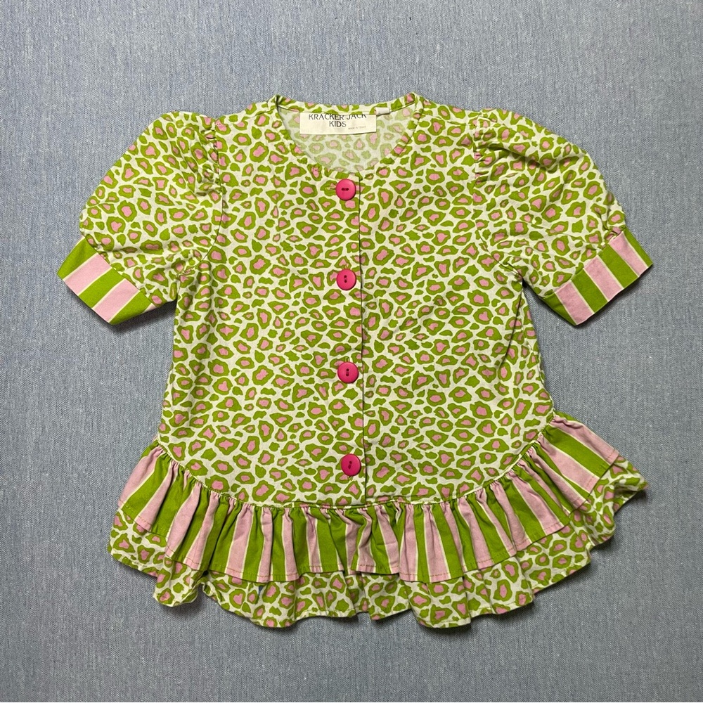 Kracker Jack Kids Locally Made in Texas Green Leopard Print Button Down Shirt 4T